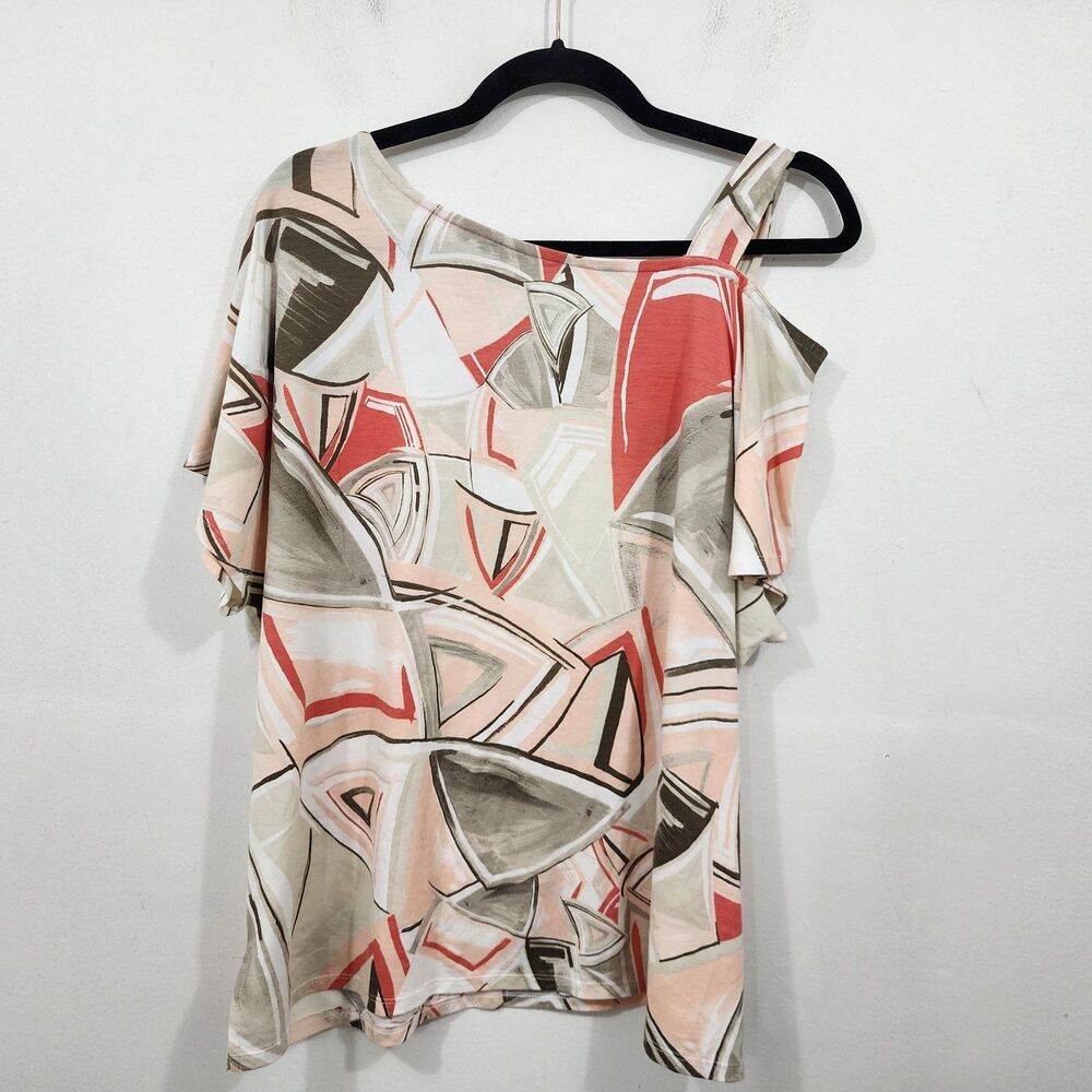 Chico's Weekends Cold Shoulder Knit Top Blouse Ivory Multicolor Size 3 XL